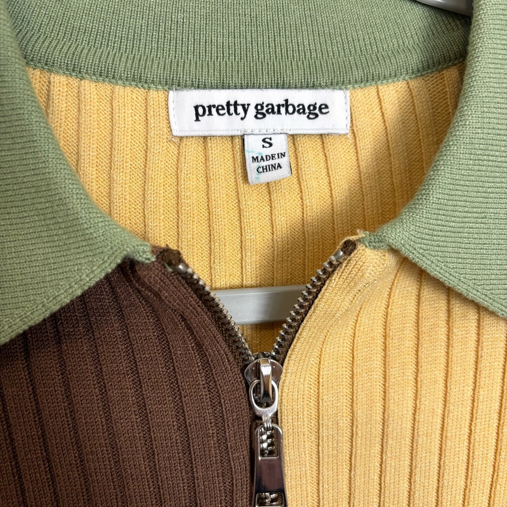 Pretty Garbage Multi Colorblock Cropped Ribbed Zip-Up Cardigan Women’s Small - Picture 4 of 9